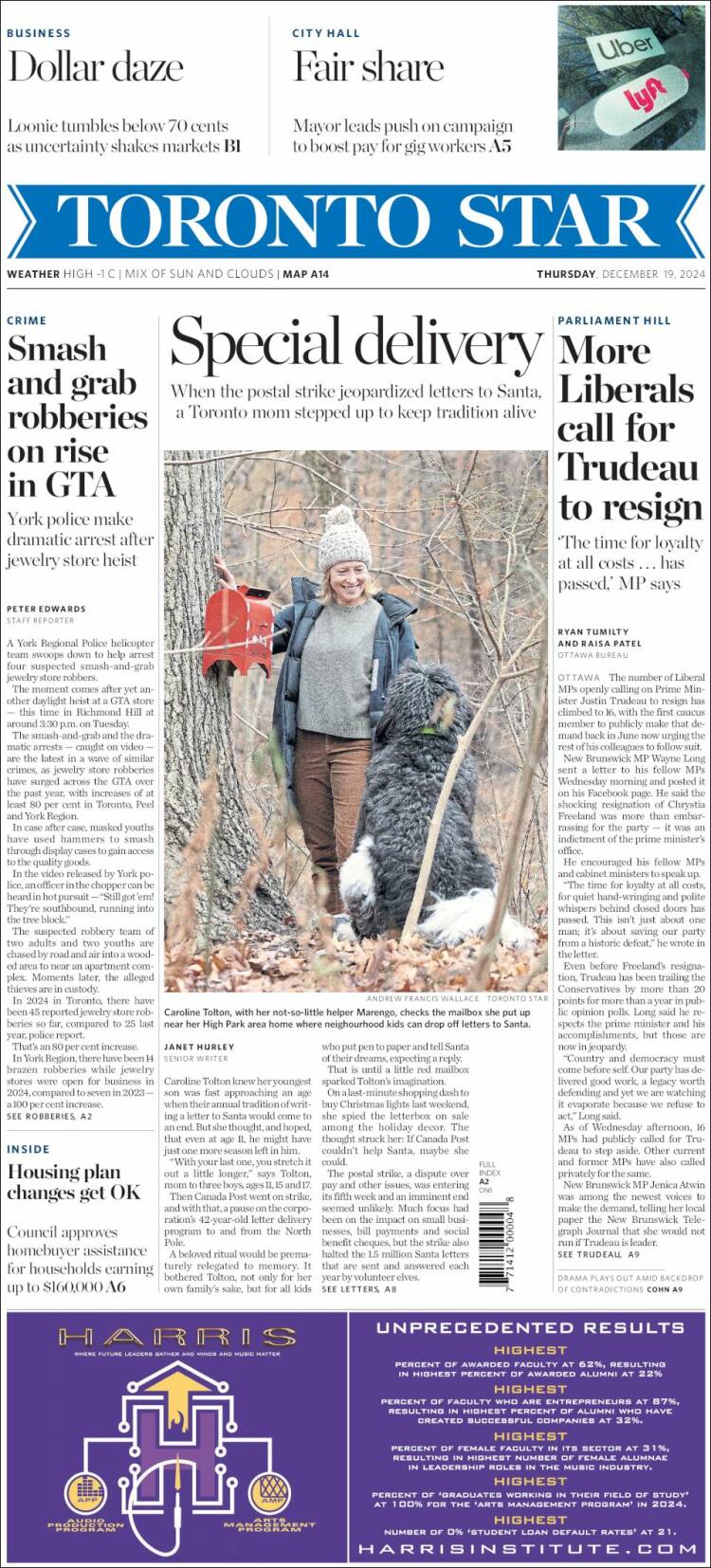 Portada de The Toronto Star (Canadá)