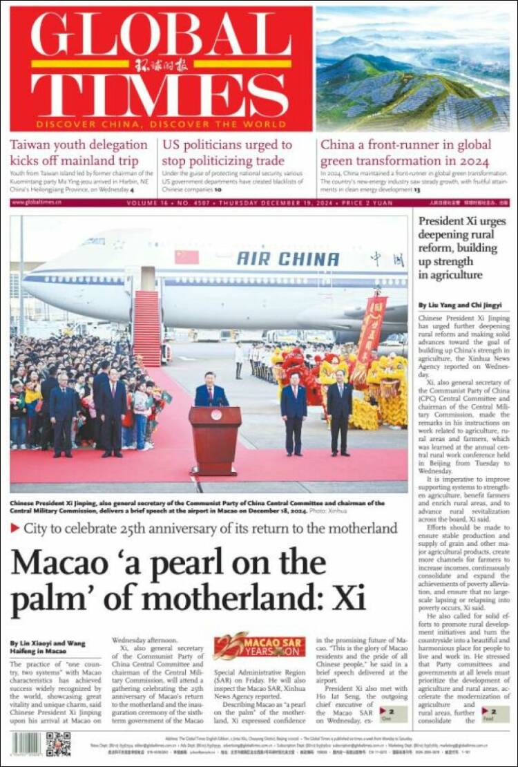 Portada de The Global Times (China)