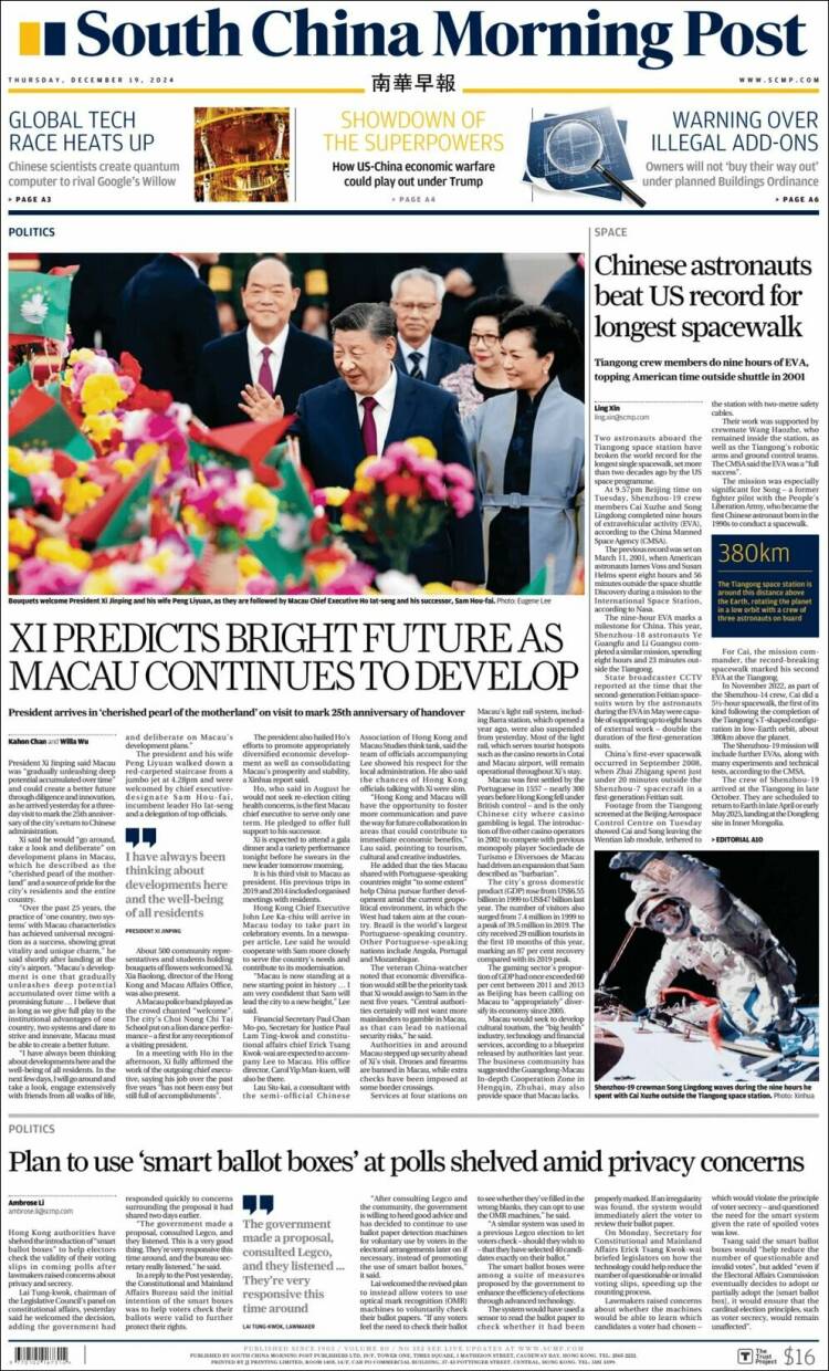 Portada de South China Morning Post (China)