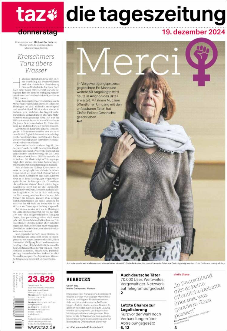 Portada de Die Tageszeitung (Alemania)