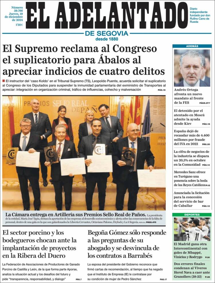 Portada de El Adelantado de Segovia (España)