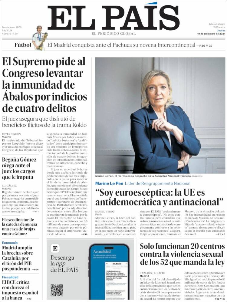 Portada de El País (España)