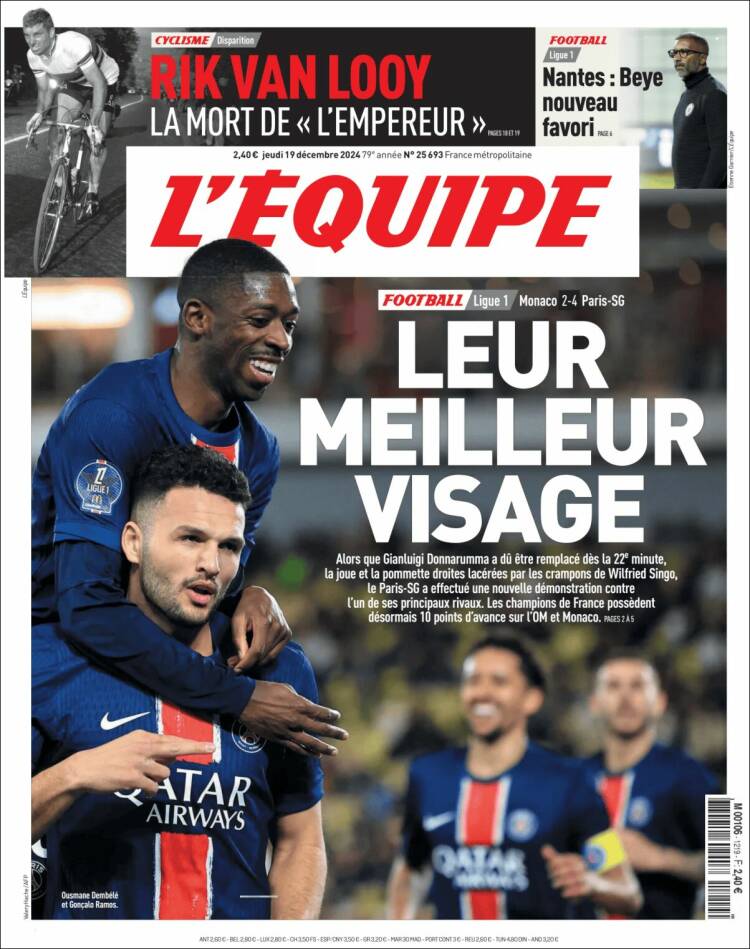 Portada de L'Equipe (Francia)