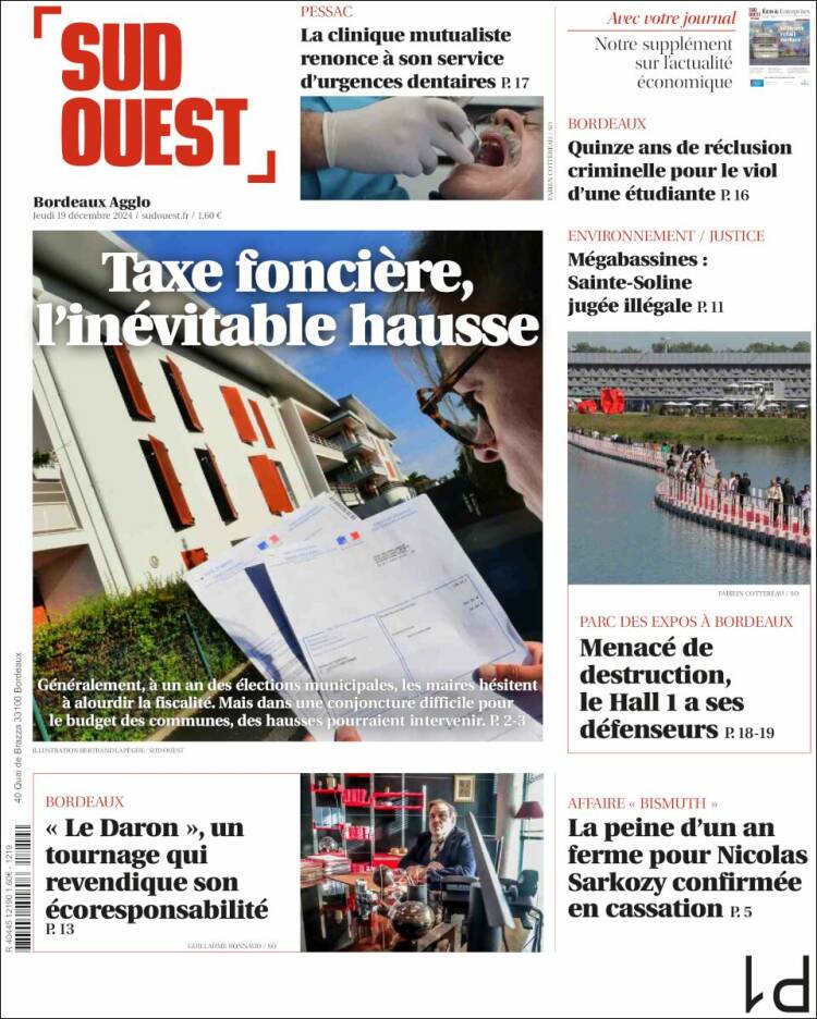 Portada de Sud Ouest (Francia)