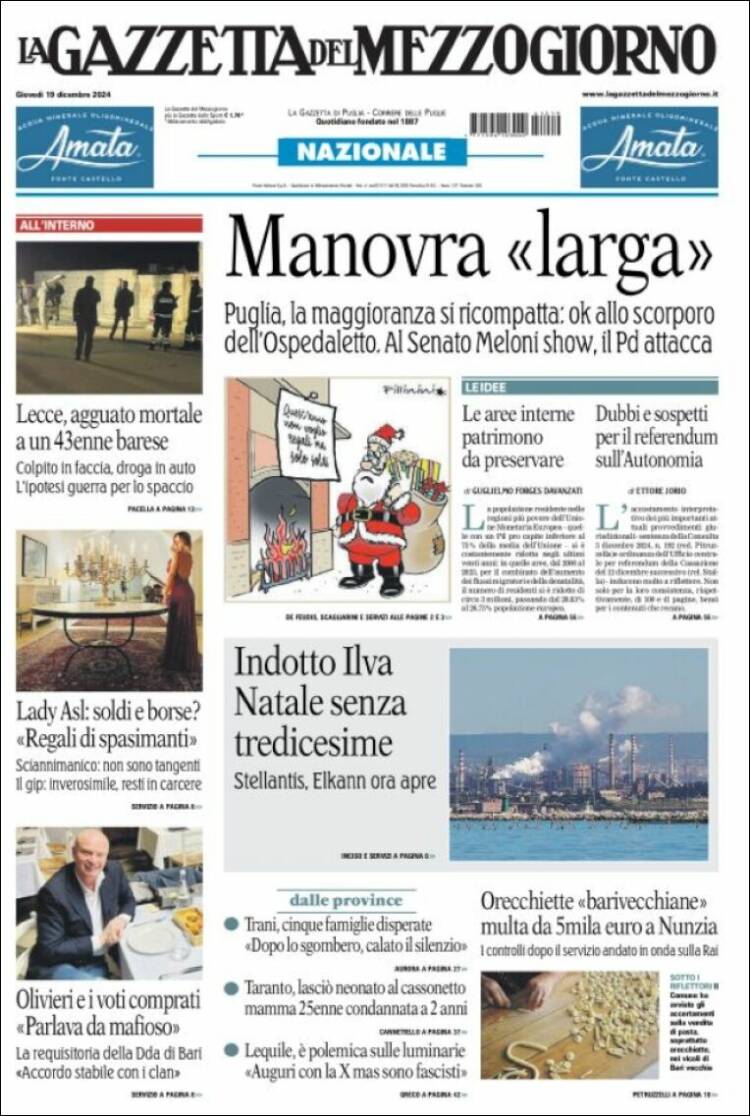 Portada de La Gazzetta del Mezzogiorno (Italia)