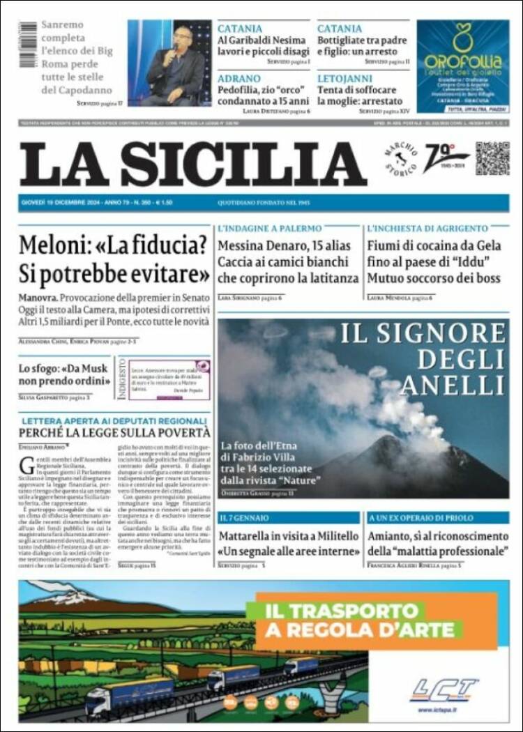 Portada de La Sicilia (Italia)