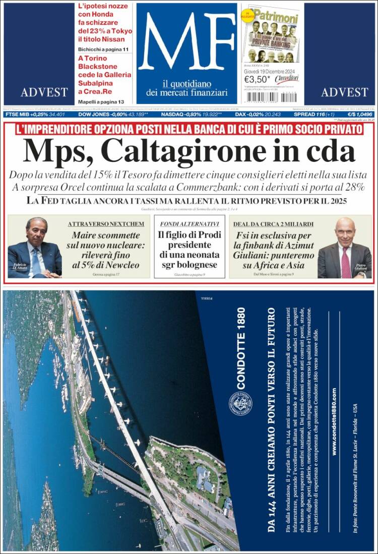 Portada de Milano Finanza (Italia)