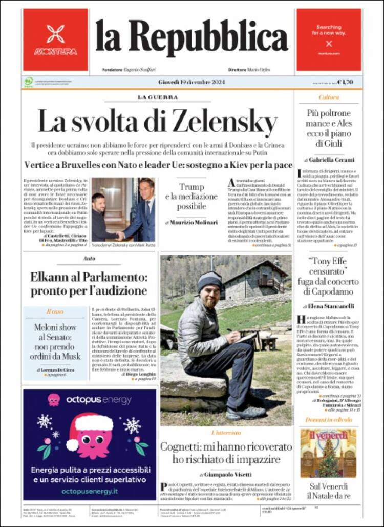 Portada de La Repubblica (Italia)