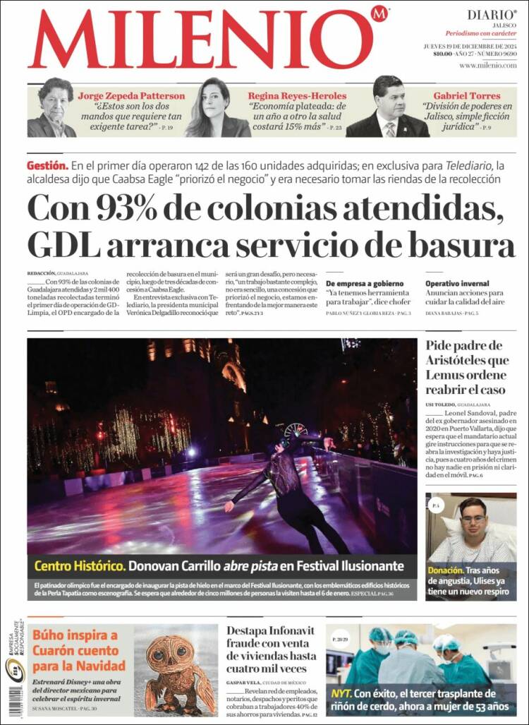 Portada de Milenio - Jalisco (México)