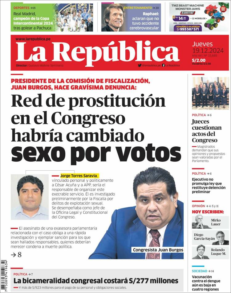 Portada de La Republica (Per&uacute;)