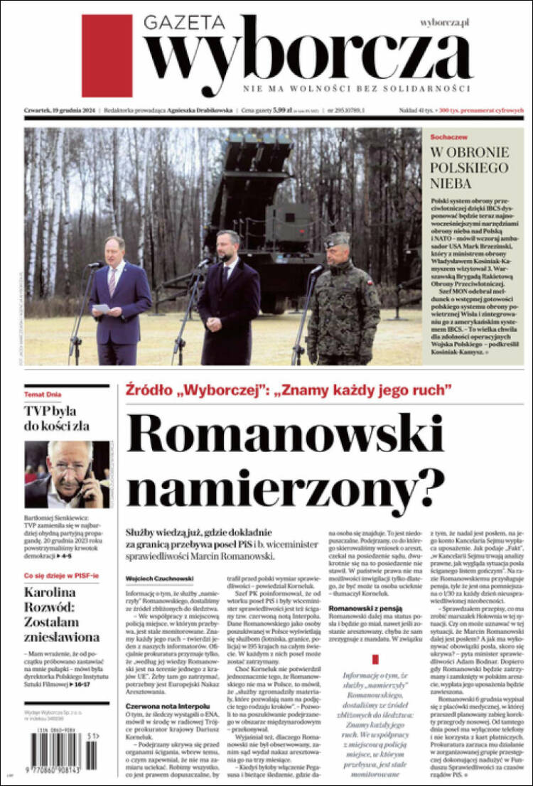 Portada de Gazeta Wyborcza (Polonia)