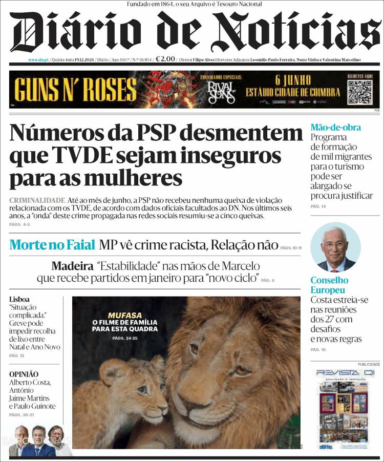 Portada de Diário de Noticias (Portugal)
