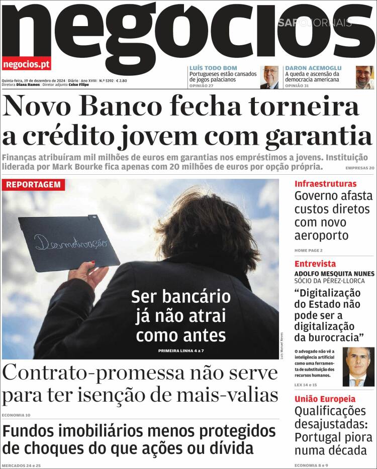 Portada de Jornal de Negócios (Portugal)