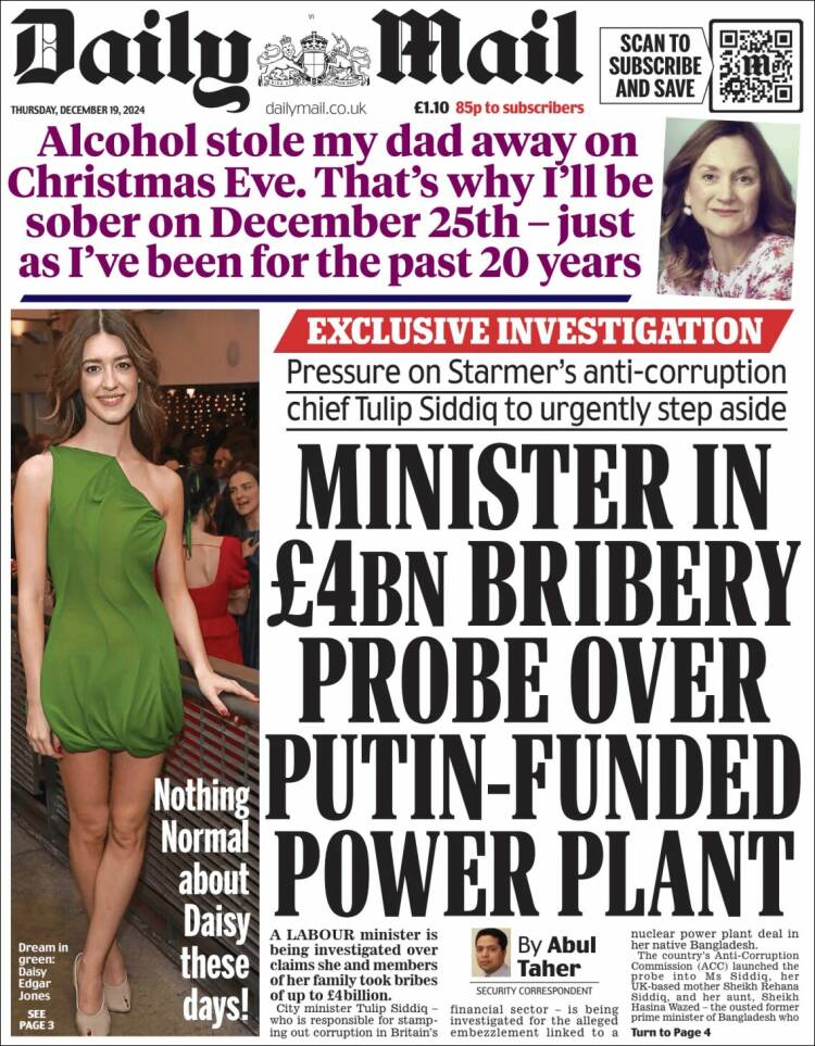 Portada de Daily Mail (Reino Unido)