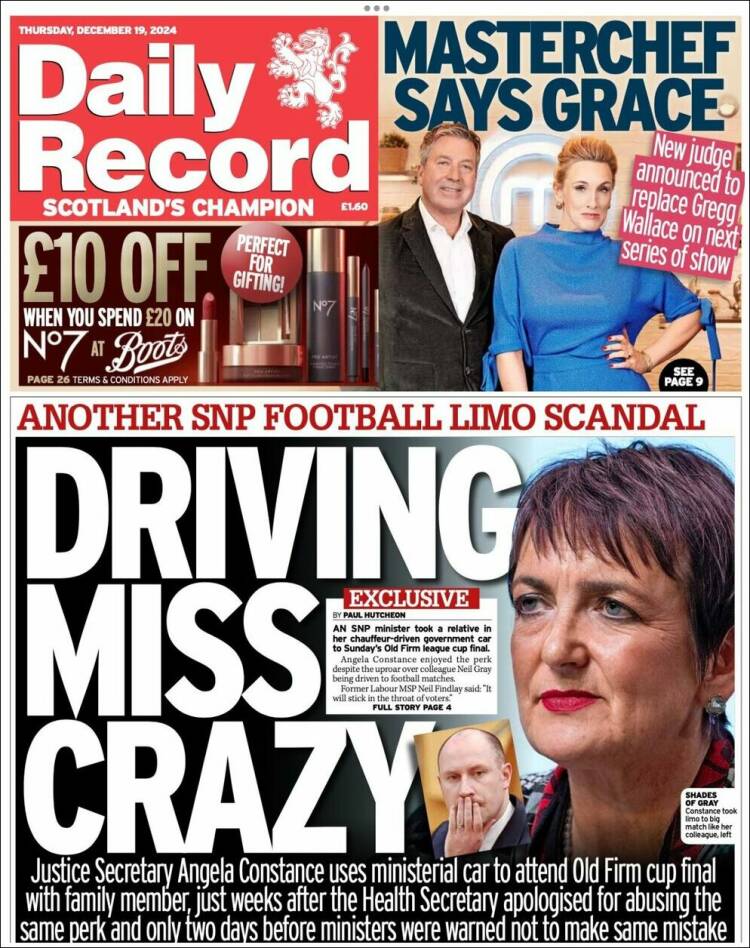 Portada de Daily Record (Reino Unido)