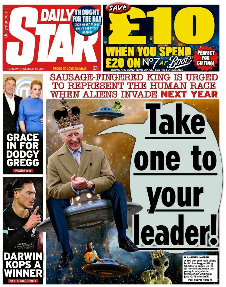Portada de Daily Star (Reino Unido)