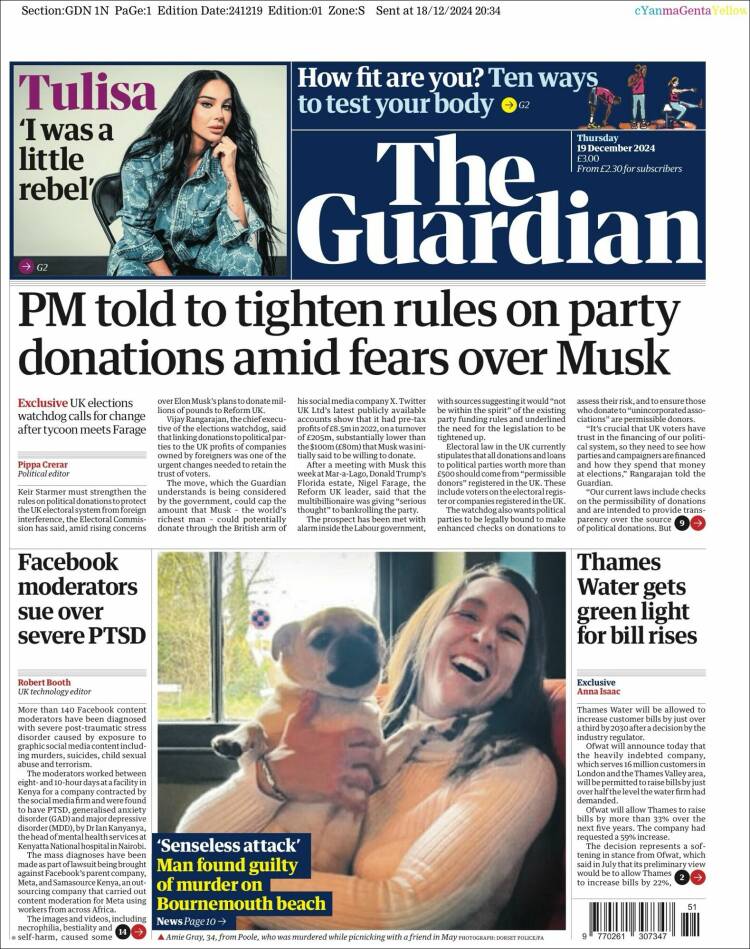 Portada de The Guardian (Reino Unido)