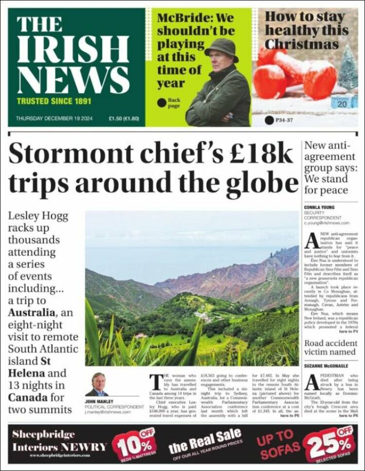 Portada de Irish News (Reino Unido)