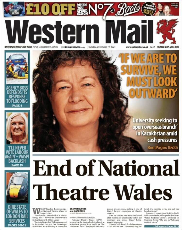 Portada de Western Mail (Reino Unido)