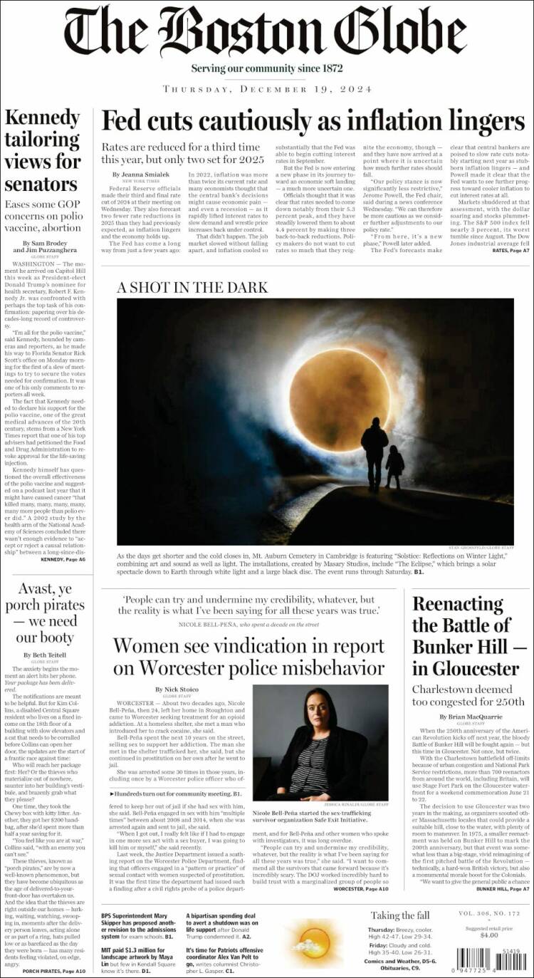 Portada de Boston Globe (USA)