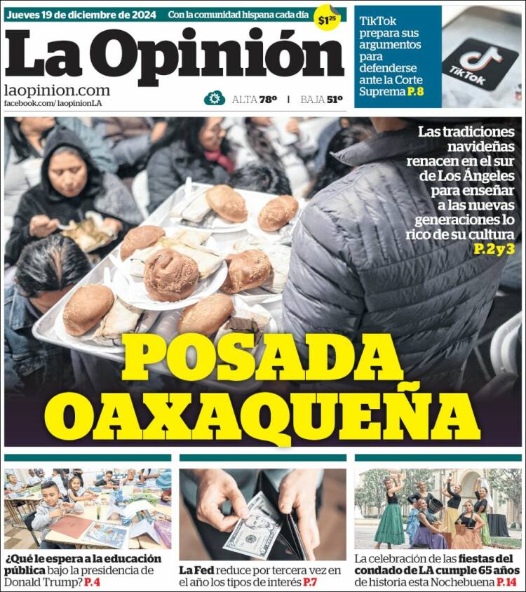 Portada de La Opinión (USA)