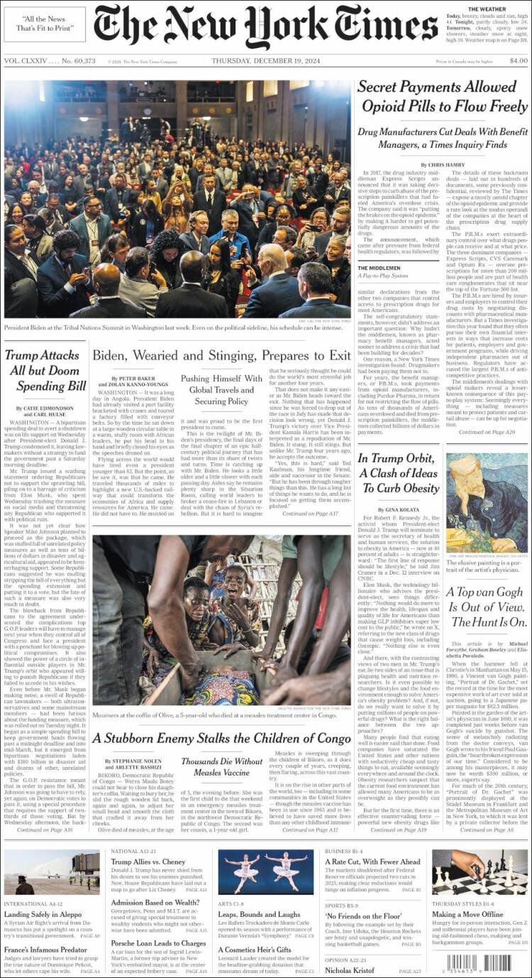 Portada de New York Times (USA)