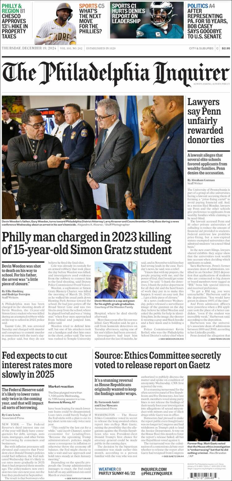 Portada de Philadelphia Inquirer (USA)