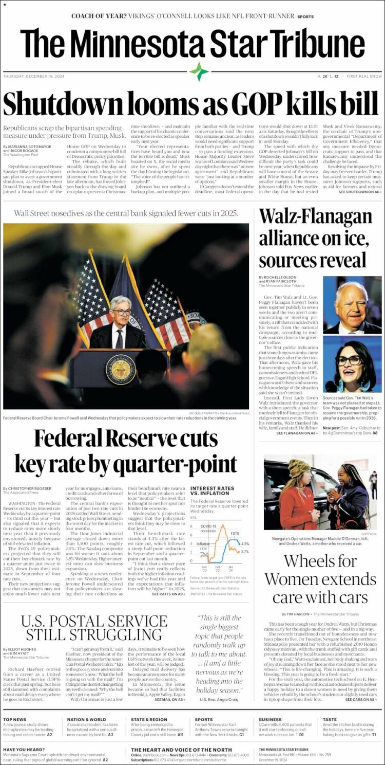 Portada de Star Tribune (USA)