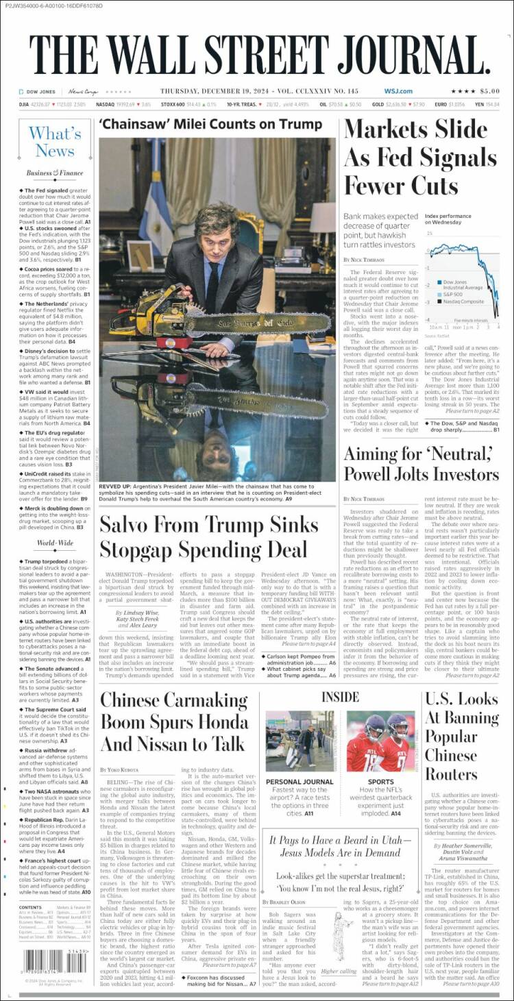 Portada de Wall Street Journal (USA)