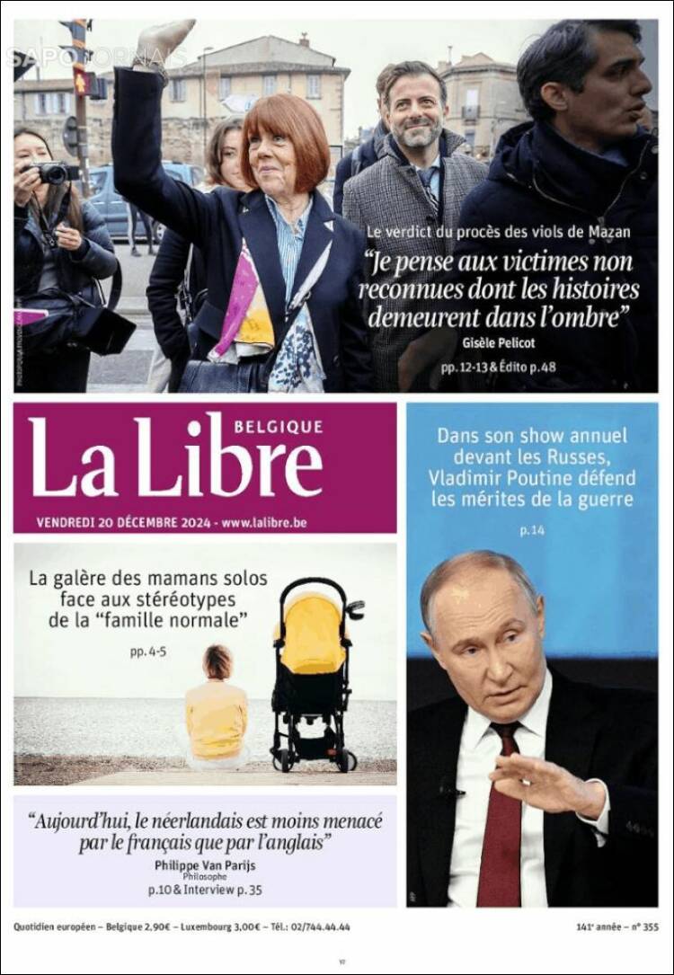 Portada de La Libre.be (B&eacute;lgica)