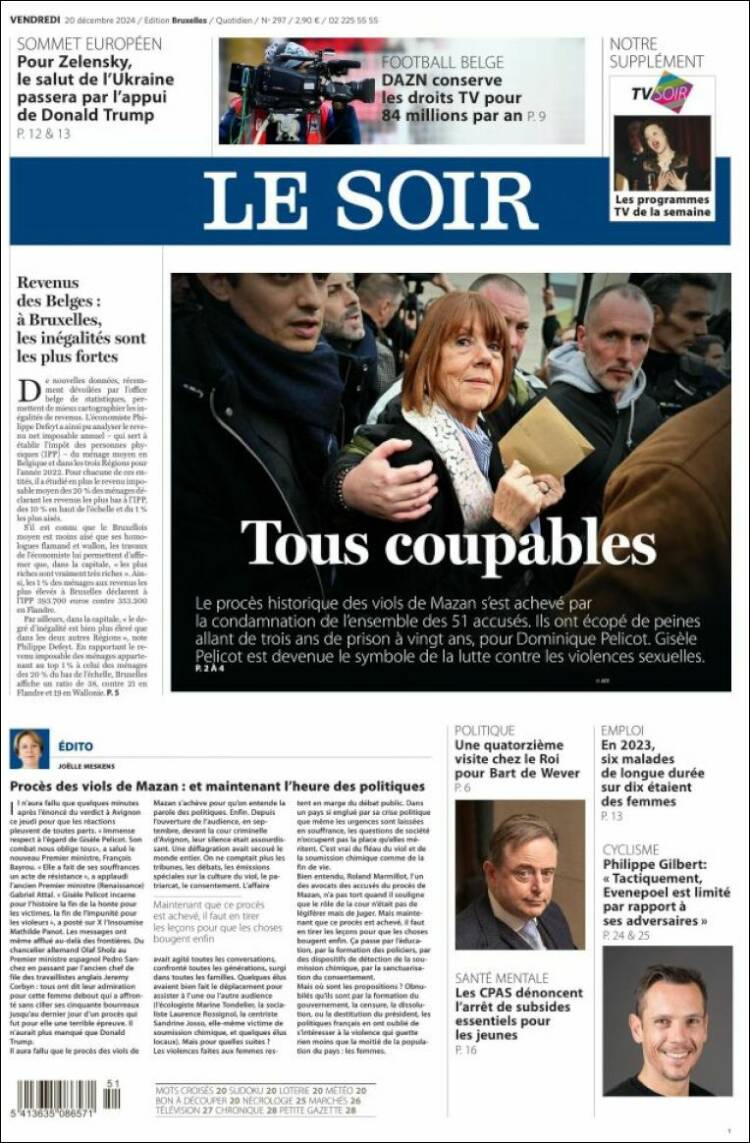 Portada de Le Soir (B&eacute;lgica)