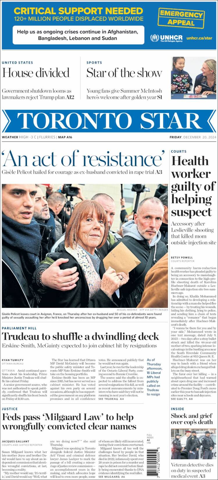 Portada de The Toronto Star (Canadá)