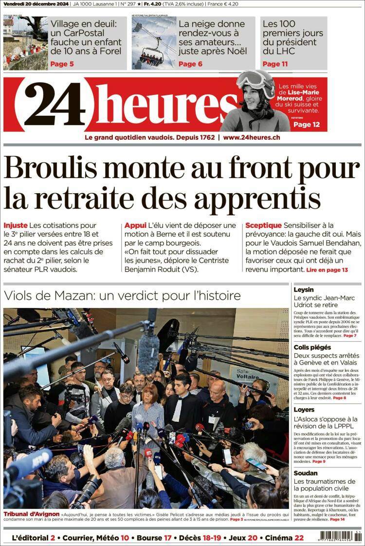 Portada de 24 Heures (Suiza)