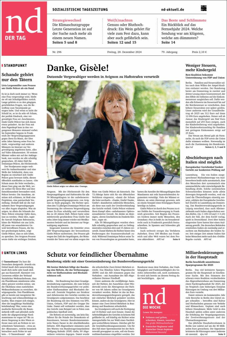 Portada de Neues Deutschland (Germany)