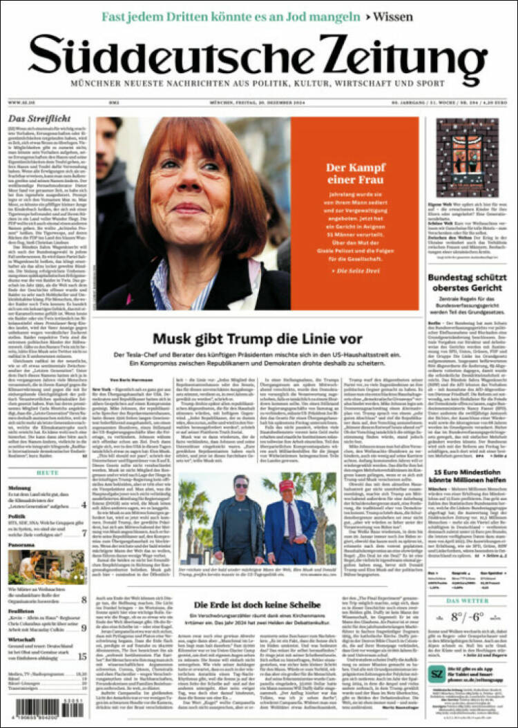 Portada de Sueddeutsche (Alemania)