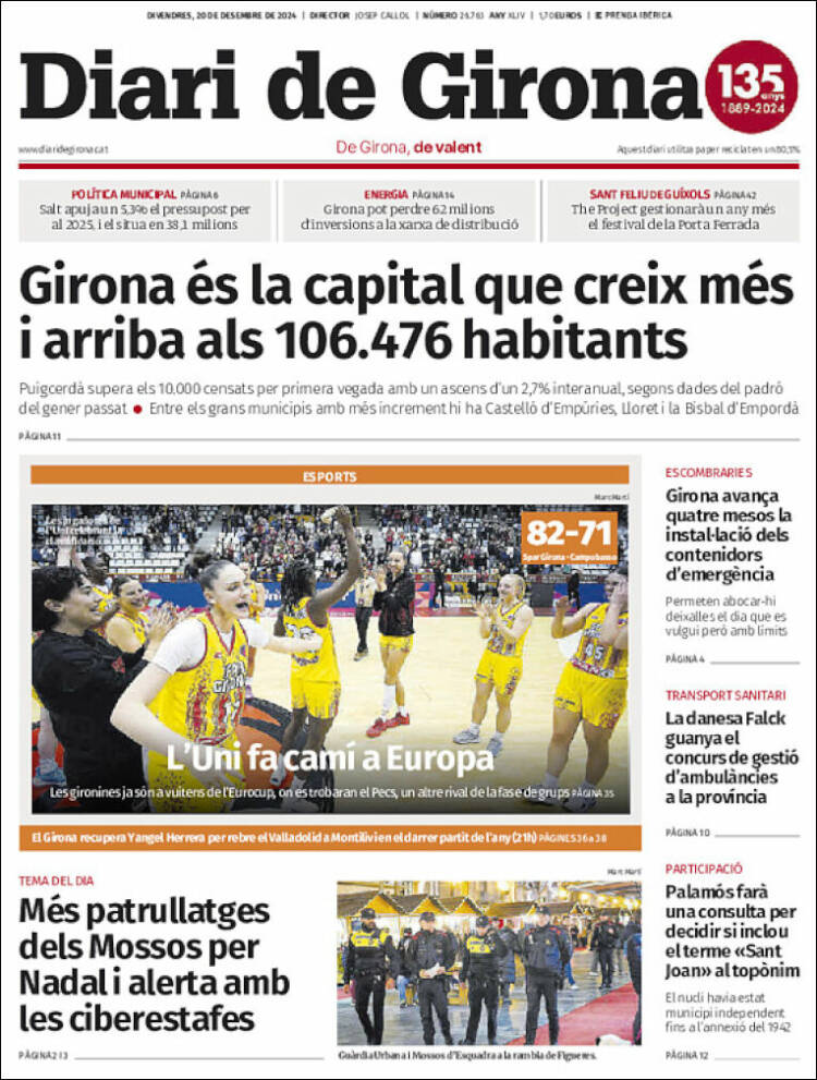 Portada de Diari de Girona (España)