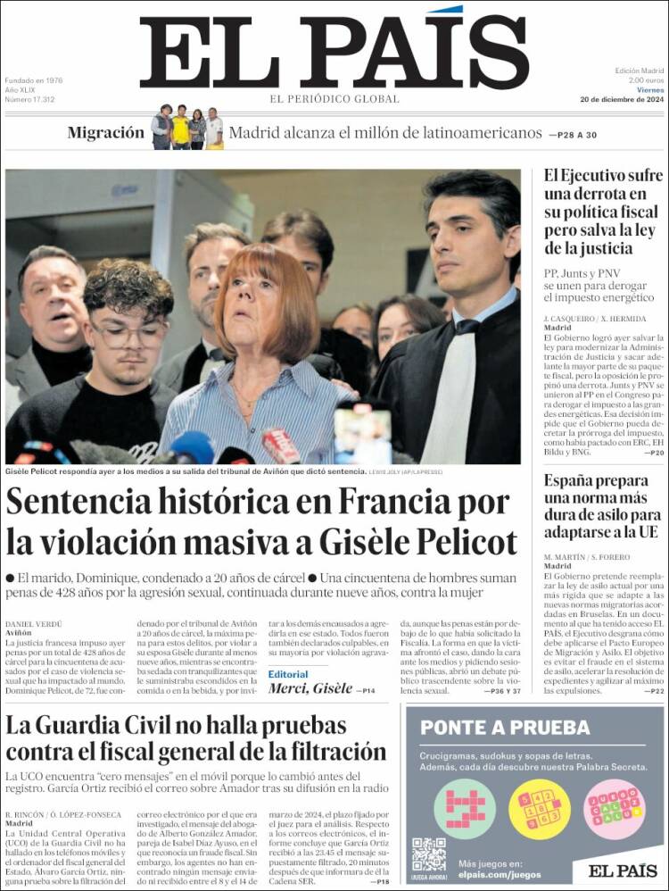 Portada de El País (España)