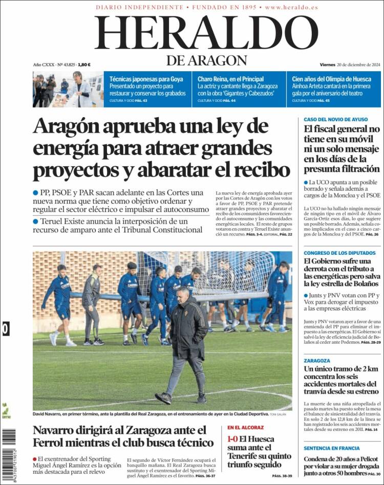 Portada de Heraldo de Aragón (España)