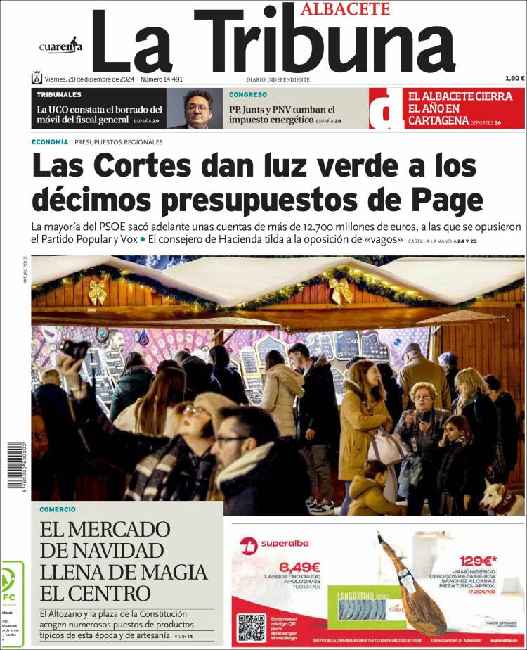 Portada de La Tribuna de Albacete (España)