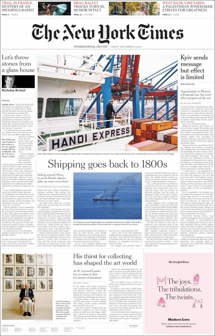 Portada de International New York Times (Europa)