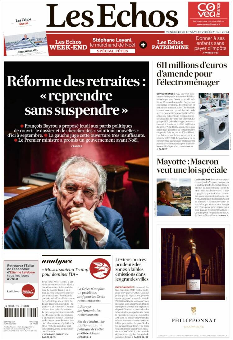 Portada de Les Echos (Francia)