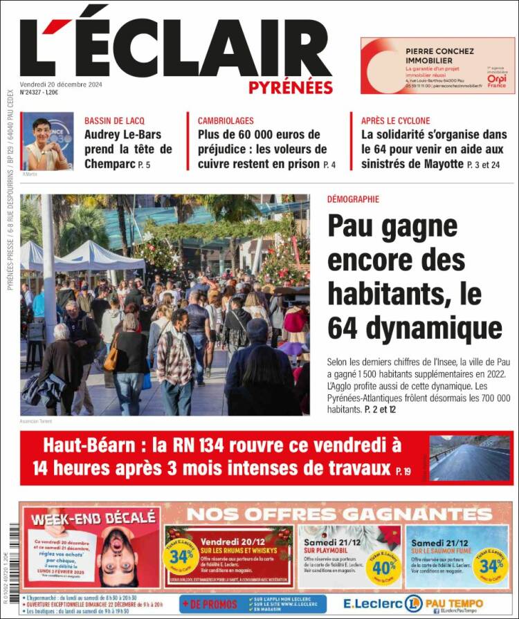 Portada de L'Eclair des Pyrénées (Francia)
