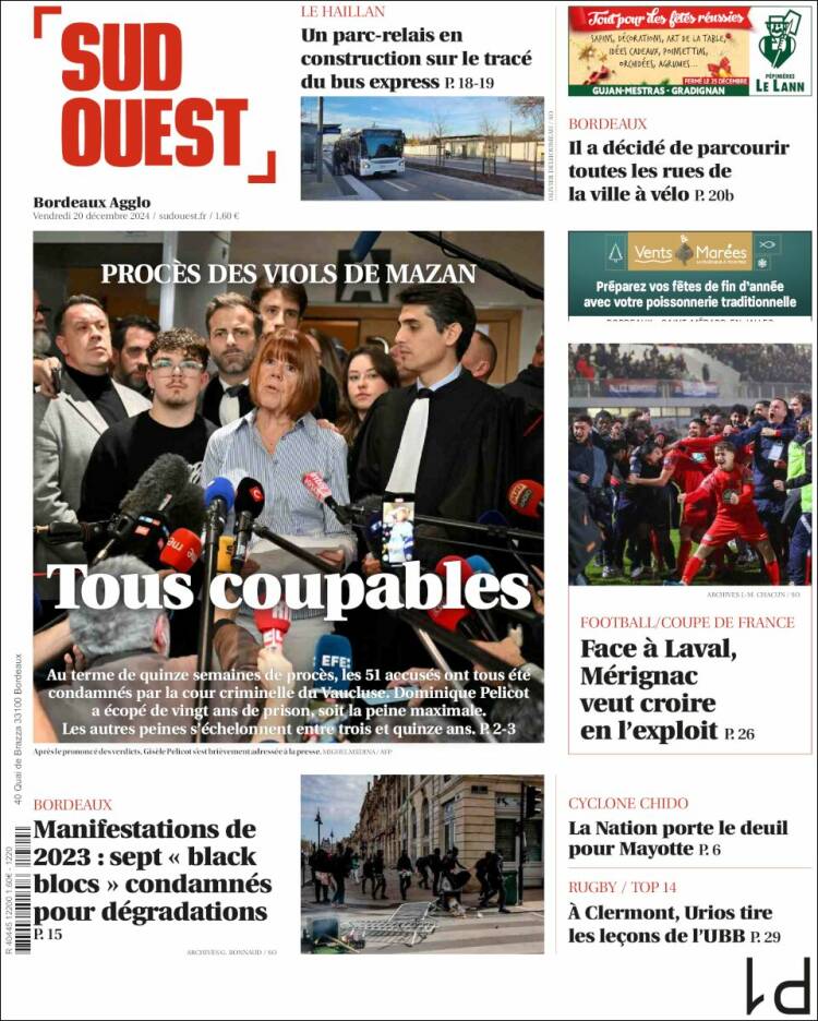 Portada de Sud Ouest (Francia)