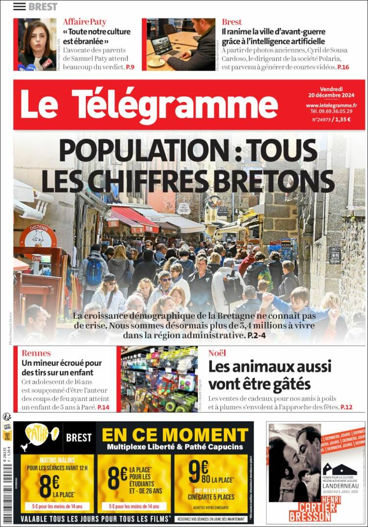 Portada de Télégramme (Francia)