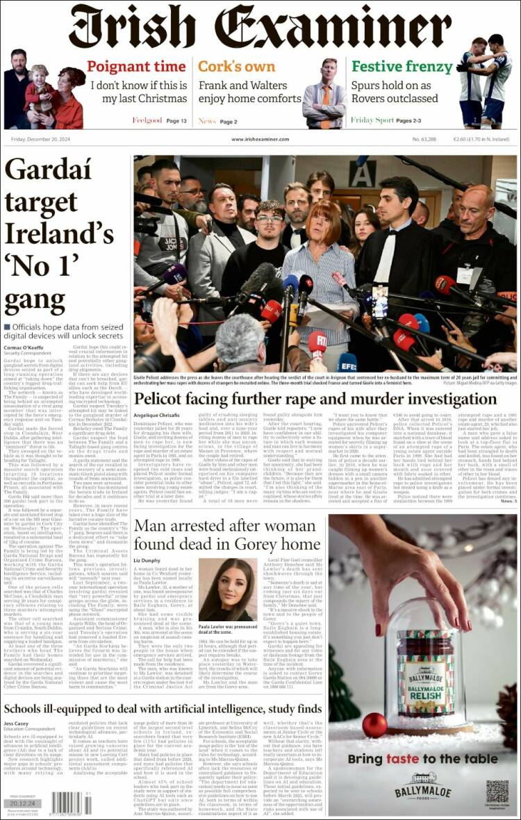Portada de Irish Examiner (Irlanda)