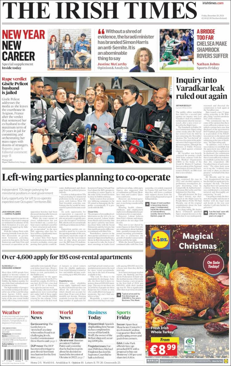 Portada de Irish Times (Irlanda)