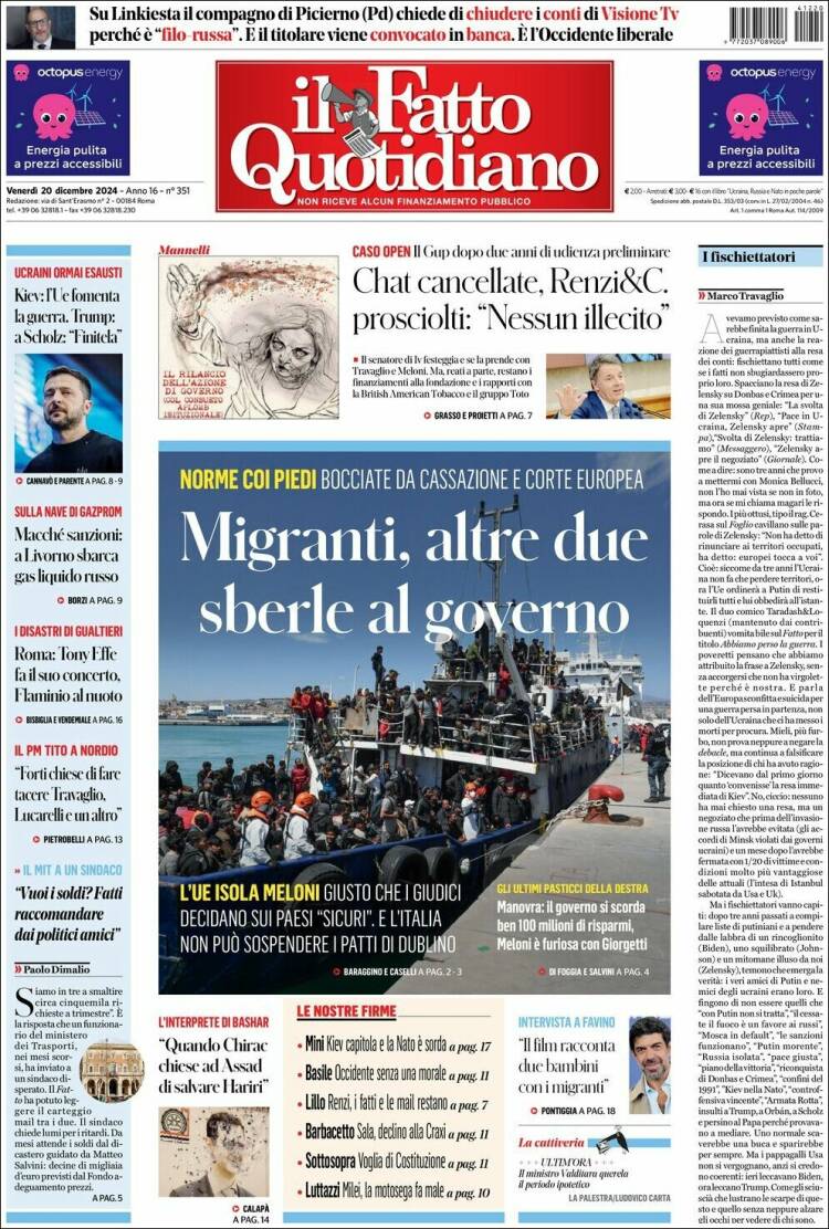 Portada de Il Fatto Quotidiano (Italia)