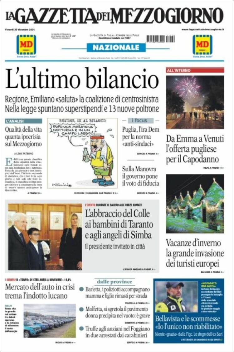 Portada de La Gazzetta del Mezzogiorno (Italia)