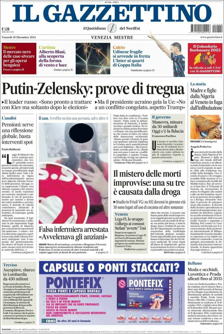 Portada de Il Gazzettino (Italia)