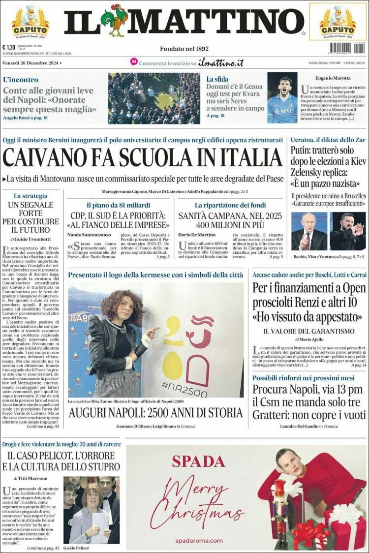 Portada de Il Mattino (Italia)